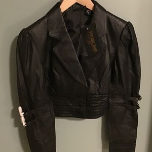Genuine Leather Moto Cropped Jacket